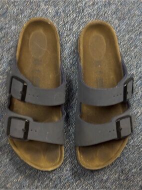 Kids Birkenstock Navy Blue Dual-Buckle Slide Sandals
